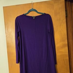 Eileen Fisher Dark Purple Viscose Crewneck Long Sleeved Dress Size XS